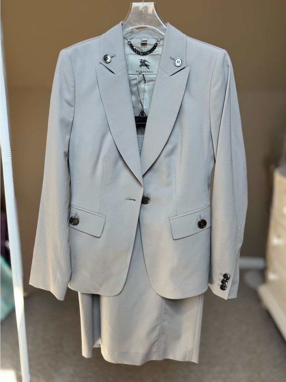 Burberry Taupe Women's Tailored Blazer and Skirt Set - 38 ITA / 2 US